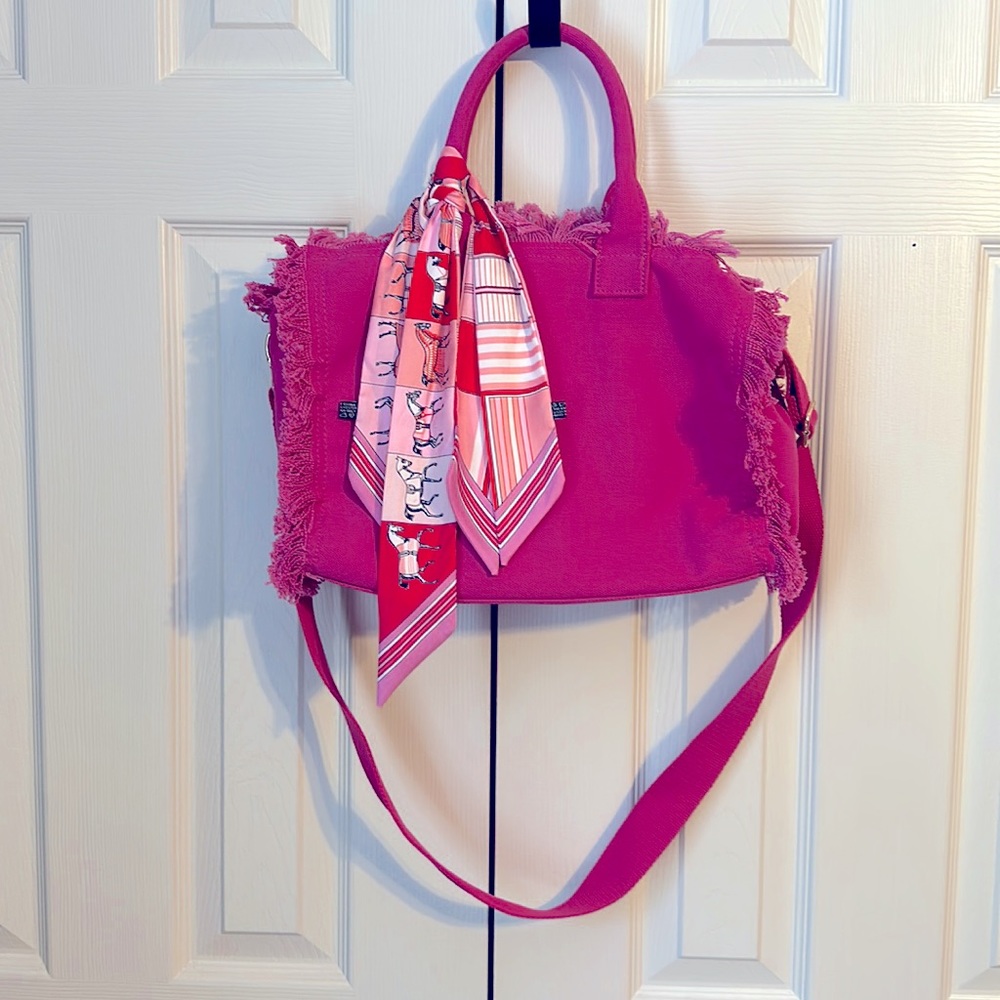Pink Canvas Tote with Fringe and Scarf